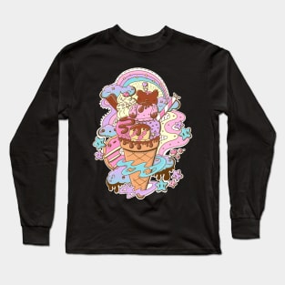 Cute ice cream bunny and bear cone Long Sleeve T-Shirt